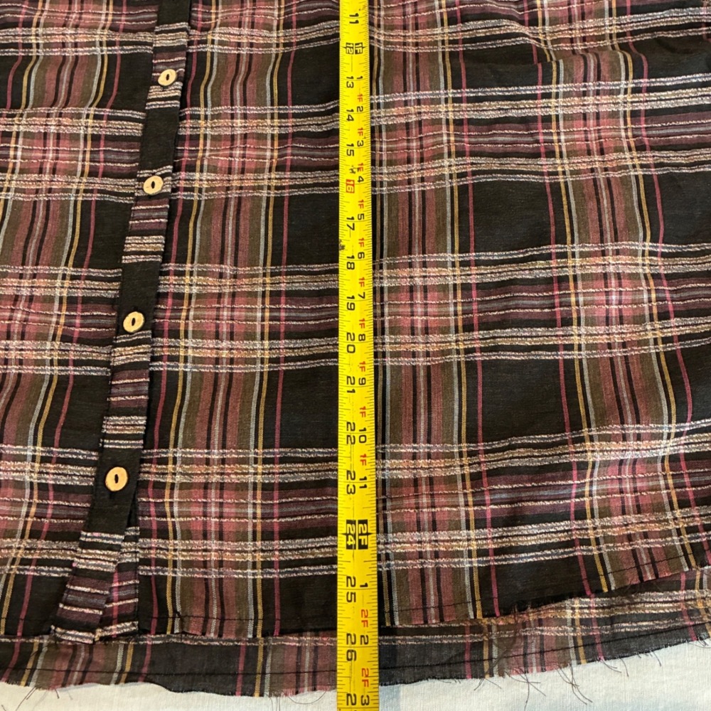 UMGEE Women‎ Plaid Button Up Shirt Oversized Short Sleeve Frayed Hem Size S - Picture 7 of 9